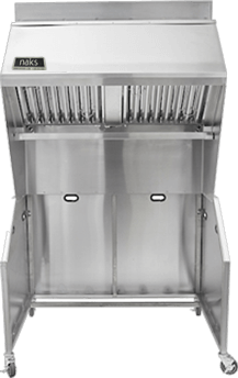 Commercial ventless kitchen exhaust hood for ductless restaurant cooking and ventilation.